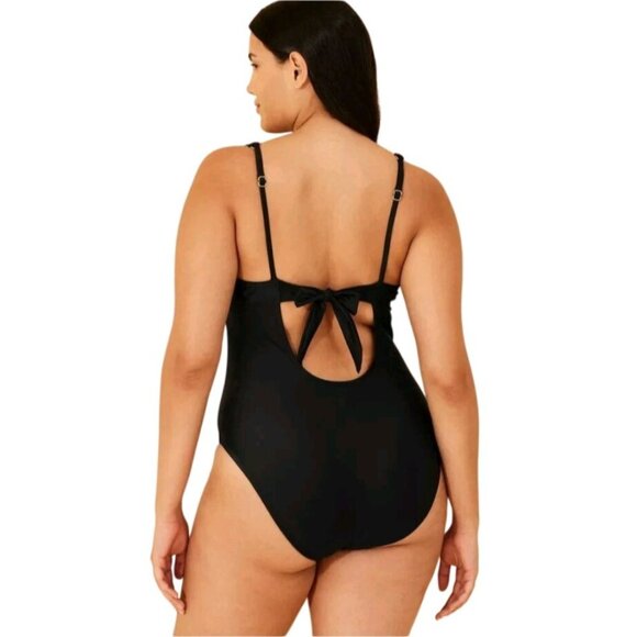 Shade & Shore Black Gray One-Piece Swimsuit Size 16 With Padded Cups Adjustable - Picture 2 of 9